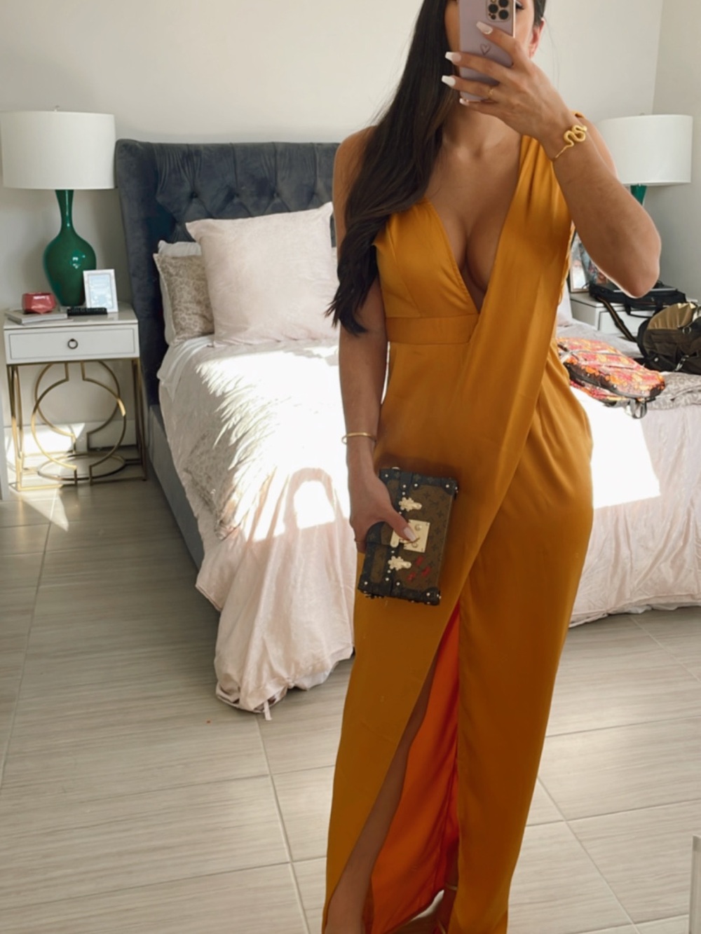 Sleeveless Mustard Wrap Maxi Dress with Deep V